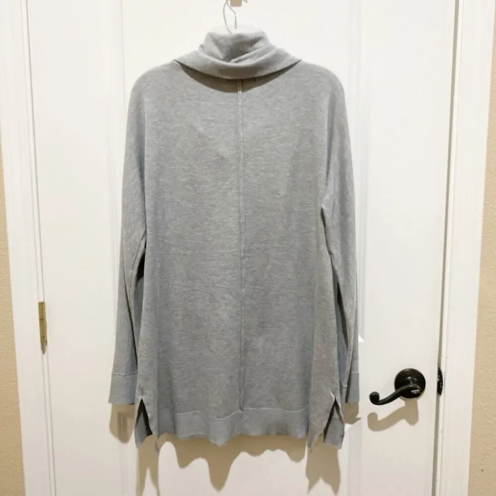 Joan Vass Sweater Gray Grey Cowl Neck Long Line Tunic Length Knit Size Large